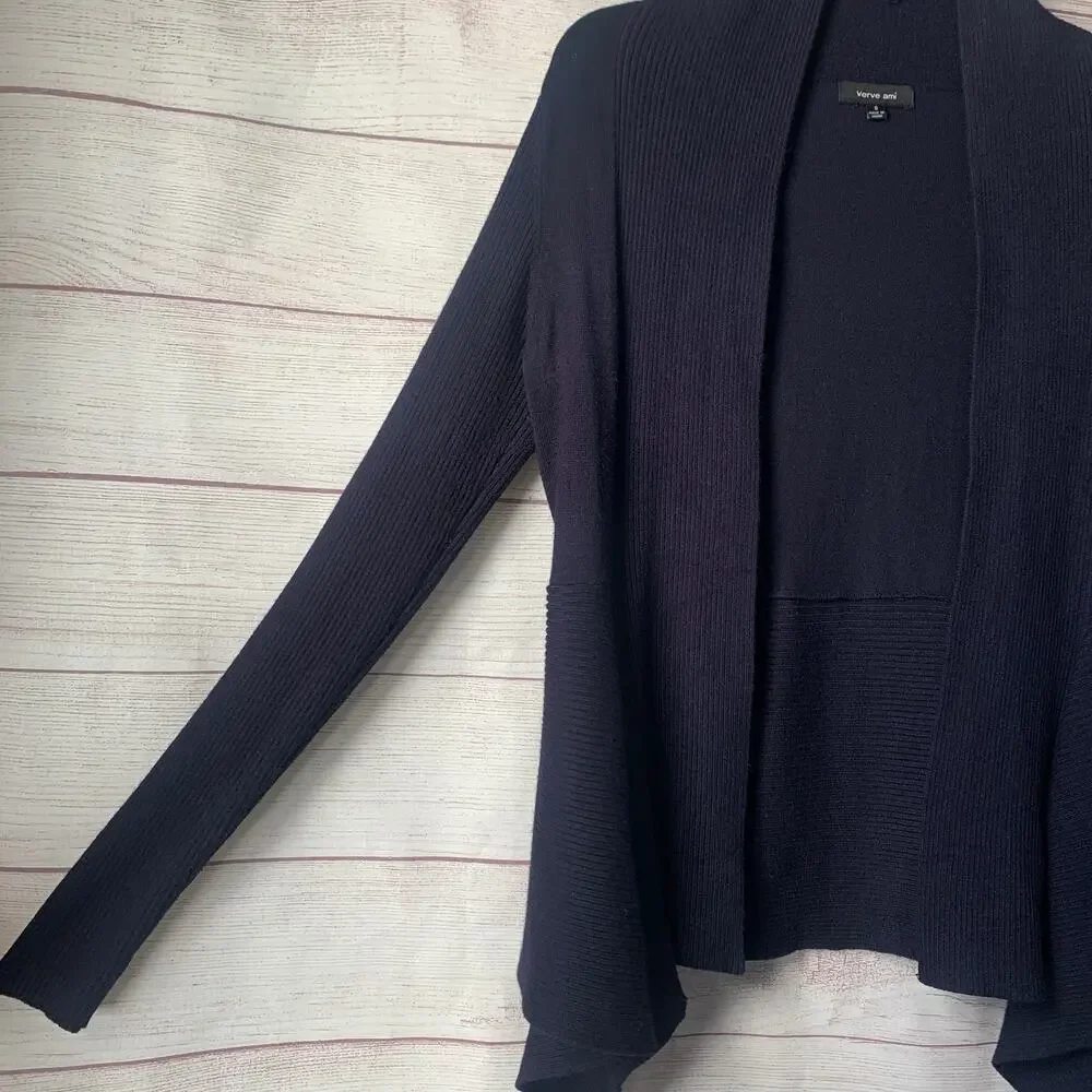 Verve Ami Navy Blue Cardigan Sweater Open Front Long Sleeves Size Small